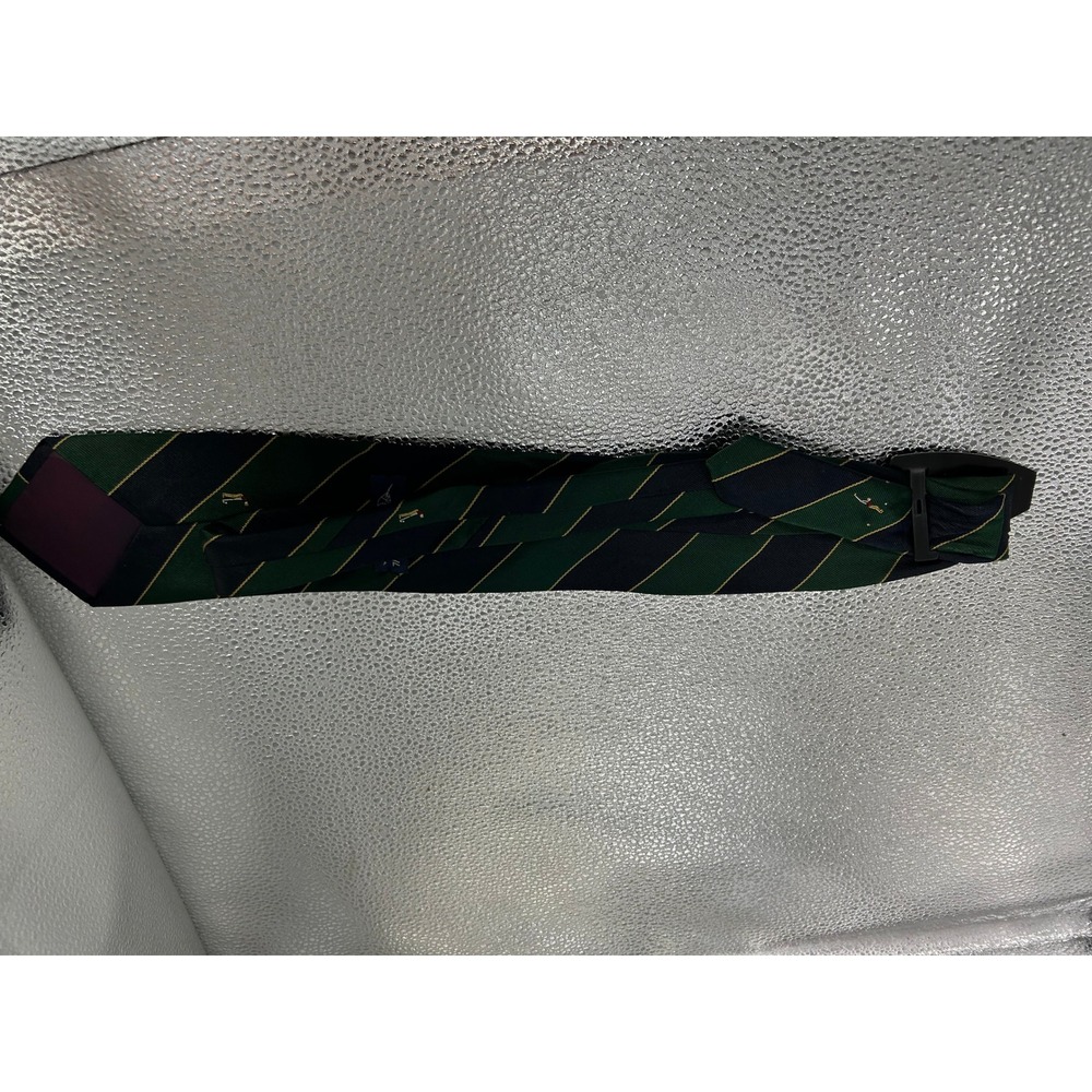 Pintail Mens Golf Tie Green Navy Blue Striped Embroidered Golfer Silk USA Made